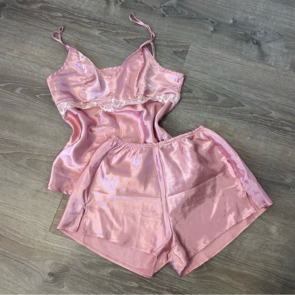 pink silk and lace sleep set